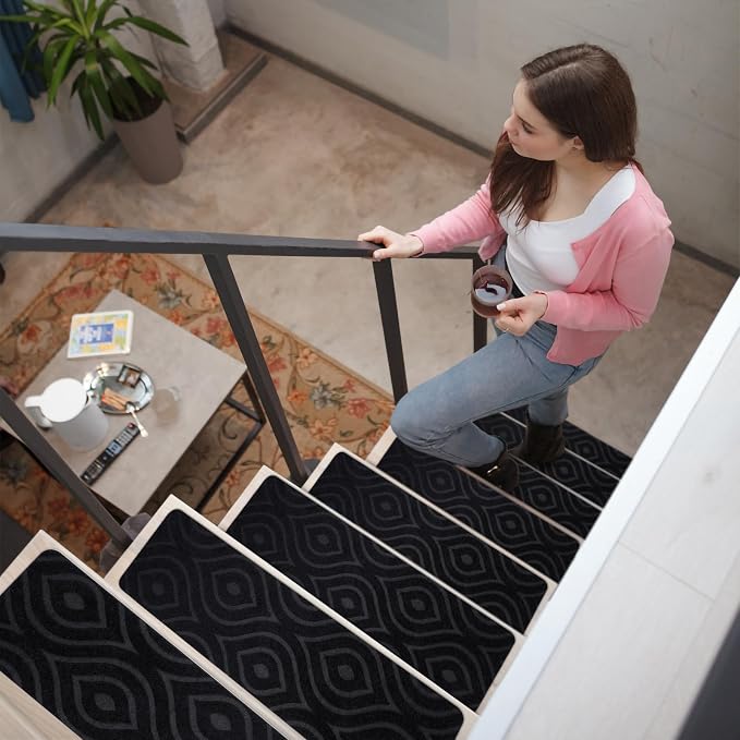 Stair Treads for Wooden Steps 15pcs 8x30in Non-Slip Stairs Carpet Runner | Indoor Stair Mats for Kids Elders and Pets