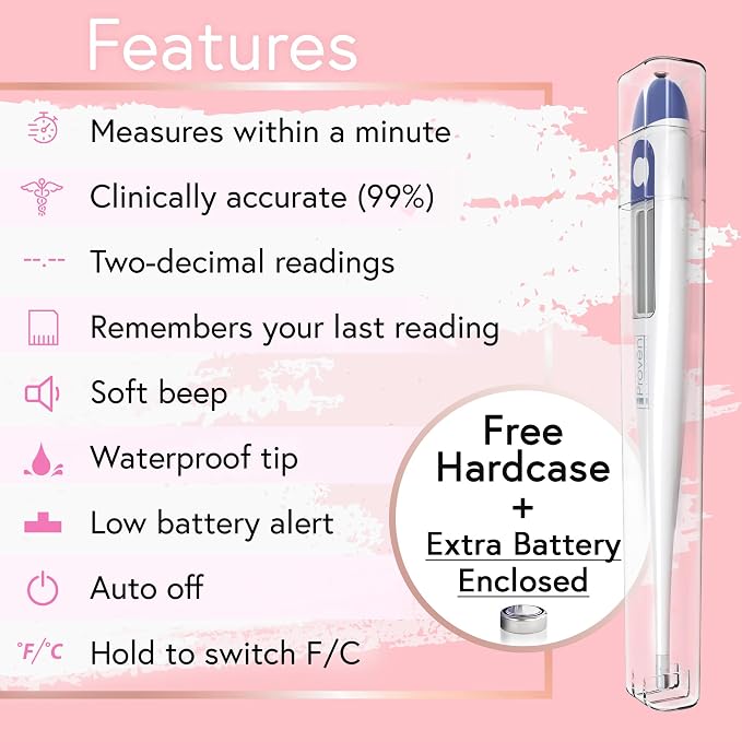 Digital Basal Body Thermometer, 1/100th Degree High Precision, Quick 60-Sec Reading, Memory Recall, Accurate BBT Thermometer for Natural Ovulation Tracking by iProven | Memory Recall, Fast & Accurate BBT Thermometer for Natural Ovulation Tracking by iP...