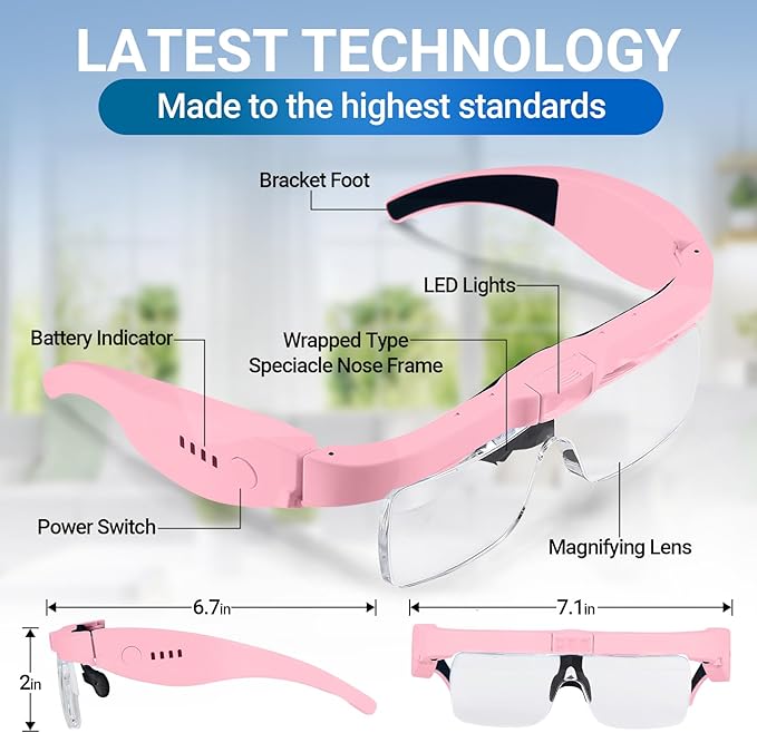 YOCTOSUN Magnifying Glasses with 3 LED Lights, Storage Case, Head Strap and 5 Detachable Lenses 0.75X,1.25X,2.0X,3.0X 4.0X, Magnifying Headset for Close Work, Jewelry, Hobby