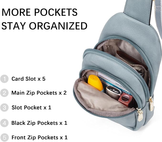 BOSTANTEN Sling Bag for Women Leather Crossbody Bags Fanny Pack Chest Bag for Travel | Adjustable Wide Strap, Small, Anti Theft, Lightweight, Multi Pockets and Carrying Way, Card Slot, Cute Trendy for Everyday