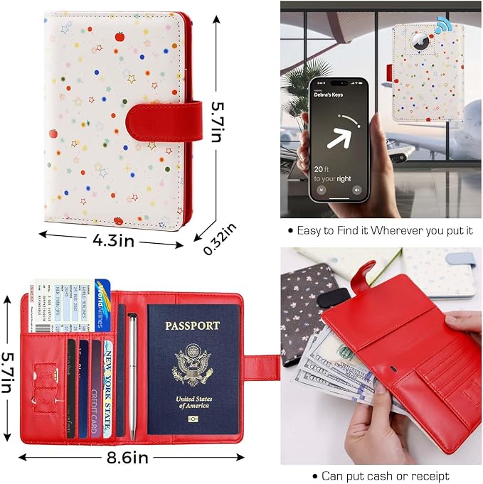 Melsbrinna Rfid Passport Holder for Travel women/Men, Cute Passport Wallet Rfid Blocking Card Slots, Rfid Passport Cover/CaseTravel Wallet, Passport Book Holder (1, apple red a)