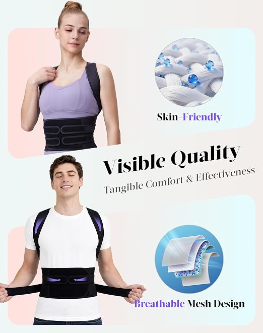 Posture Corrector for Women and Men, Full Back Support Brace, Adjustable Shoulder Straightener, Improving Posture, Relief Upper and Lower Back, Neck Pain, Full Black, Large