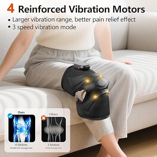 Cordless Knee Massager with Heat Vibration, Heated Electric Knee Brace Massager for Pain Relief, Muscle Relaxation, 3 in 1 Knee Warmers Wrap for Shoulder Leg Elbow, 4 Motors Christmas Gifts for Dad Mom