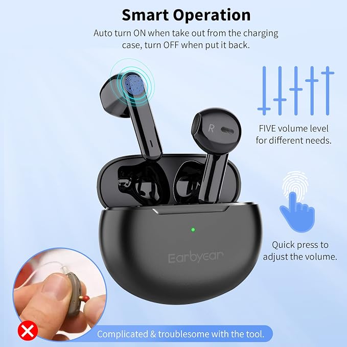 Hearing Aids, Earbyear Rechargeable Hearing Aids for Seniors with Noise Cancelling, Hearing Amplifier Personal Sound Amplification Devices with Portable Charging Case