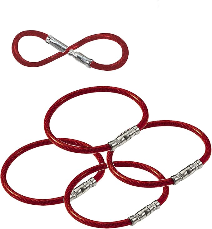 Lucky Line 5” Twisty Lock Key Ring, Flexible Nylon Coated Steel Wire Loop, Corrosion-Resistant and Durable, 5 Pack, Red (8117005)