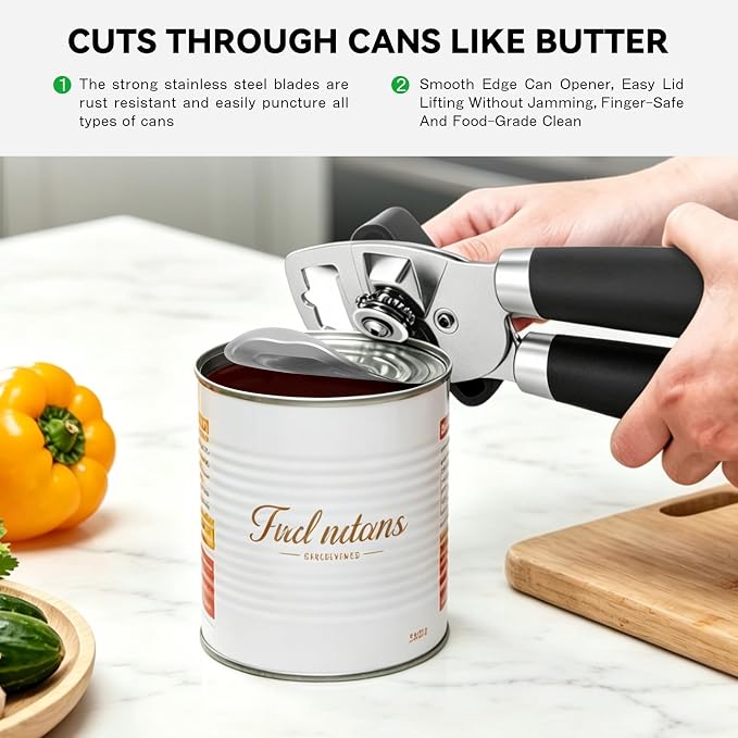 NileHome Smooth Edge Manual Can Opener, Sharp Steel Wheel Senior Friendly | Easy Turn Knob, Soft Grip Cushioned Handles, Heavy Duty, Commercial & Household Use, Manual Design