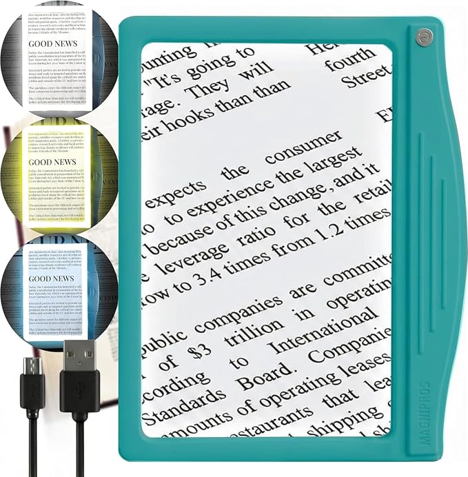 MAGNIPROS 5X Rechargeable LED Page Magnifier, Large Anti-Glare Lens, Ultra Bright 3 Color Light Modes- Reduces Eye Strain for Small Print, Low Vision & Seniors