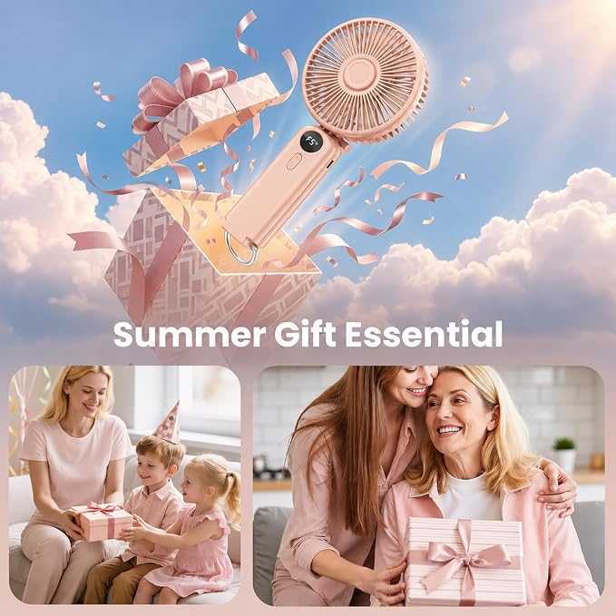 Portable Handheld Fan, 10000mAh Rechargeable 6-Inch Personal Fan for Travel | Ultra Quiet Foldable Desk Fan, 5-Speed Battery Operated Fan with Up to 40H Runtime and Digital Display for Travel and Makeup