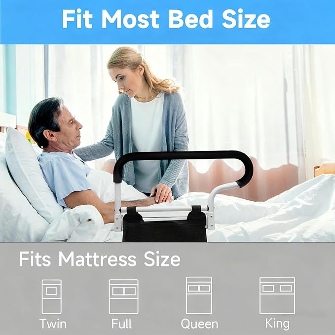 Bed Rails for Elderly Adults Safety-ASTM Approved Adjustable Bed Assist Rail for Seniors,with Storage Bag & Fixing Strap, Foldable Bed Assist Handle -Non-Slip Ergonomic Handle
