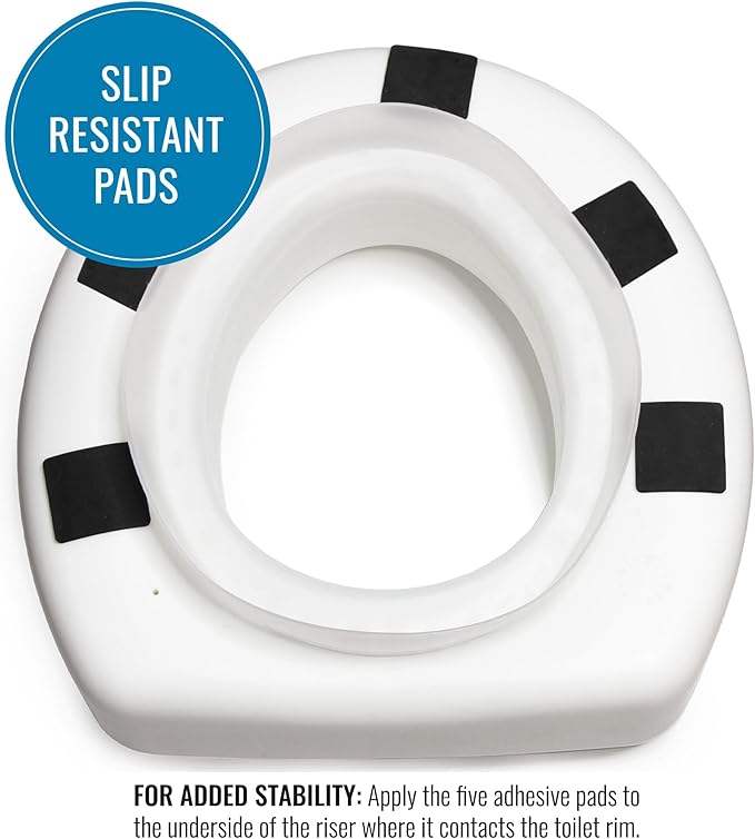 HealthSmart Enhanced Comfort 5" Raised (Round) Toilet Seat Risers for Seniors 5 Slip Resistant Pads FSA/HSA Eligible Padded Toilet Seat Elevation 15.7 x 15.2 x 6.1