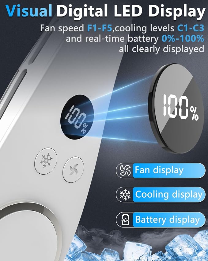 Neck Fan with Cooling Plate-24H Quiet Powerful Fans that Blow Cold Air-5 Speed&Power LED Display-USB 5500mAh Bladeless Wearable Personal AC Cooler for Women,Men,Kids,Travel,Outside,Indoor White