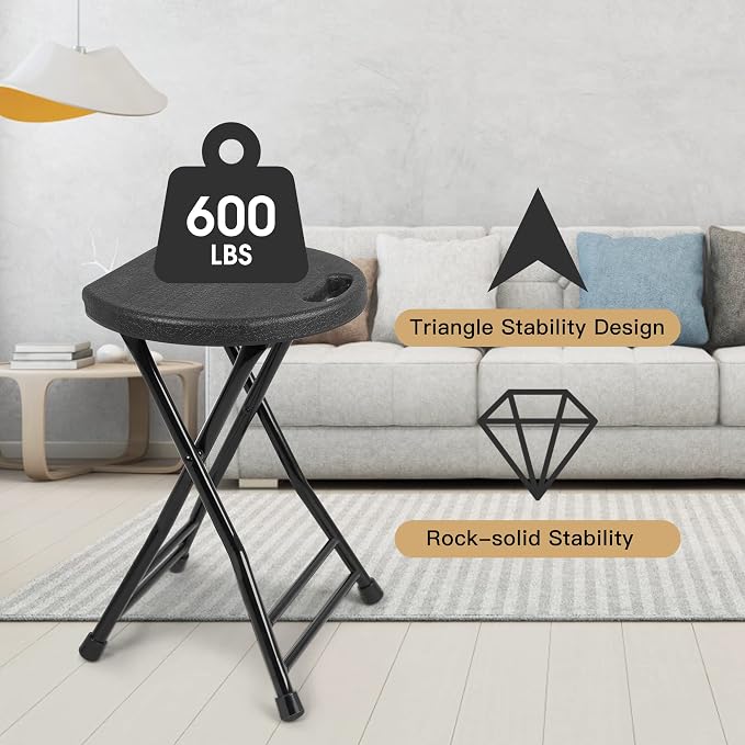 Folding Stool with Handle, Folding Chair,Folding Bar Stool with Non-Slip Feet,Indoor and Outdoor Foldable Stool for Adults(13"×11.5"×18")