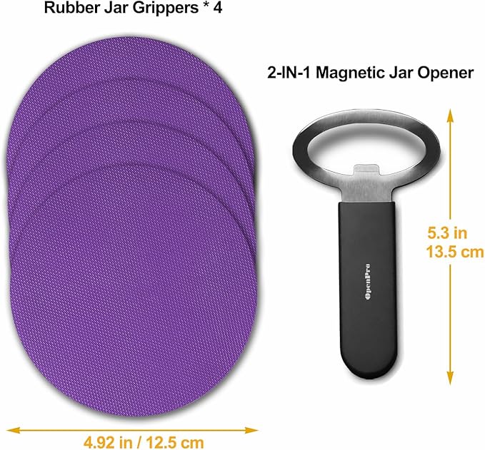 Magnetic Jar Opener Gripper, Jar Openers Top Rated For Seniors Weak Hands, Bottle Opener Built-In, 2-IN-1 Jar & Bottle Opener x 1, Rubber Jar Openers Gripper x 4