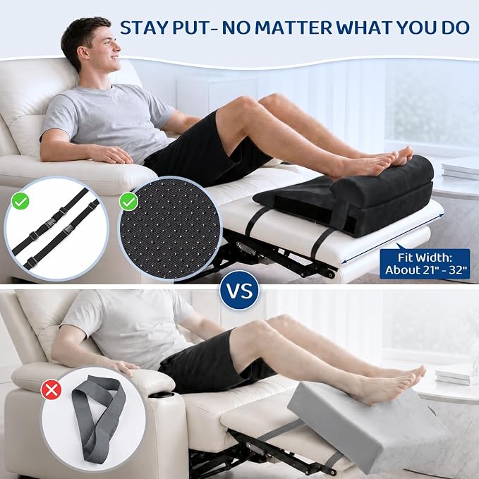 Recliner Foot Rest Cushion with Removable Semi-Cylinder | Customize Support For Every Body Part, Adjustable Recliner Leg Pillow for Recliner&Sofa, 2 Reinforced Strap for No Slip,Black