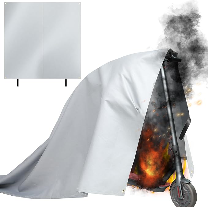 Fireproof Lithium Battery Cover for E-Bike & E-Scooter Fire Suppression Blanket for Battery Storage Charging Protection, Heat Resistant Safety Cover for Garage Home Emergency(59 x 59 Inch)