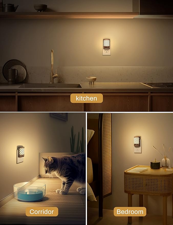 DORESshop Vintage LED Night Light Plug in, Dusk to Dawn Sensor, Dimmable Night Light, 1W (15W Equivalent), Adjustable Brightness from 0LM-60LM, Soft White 3000K for Bedroom, Hallway, Nursery, 4 Packs