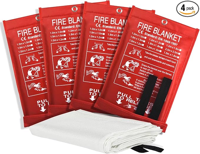 Smilco Fire Blanket 4 Pack - 40" x 40" Fiberglass Emergency Fire Blanket for Home and Kitchen, Bedroom, Camping, Grill, Fireplace, Easy,Safe for Young Adults and Seniors