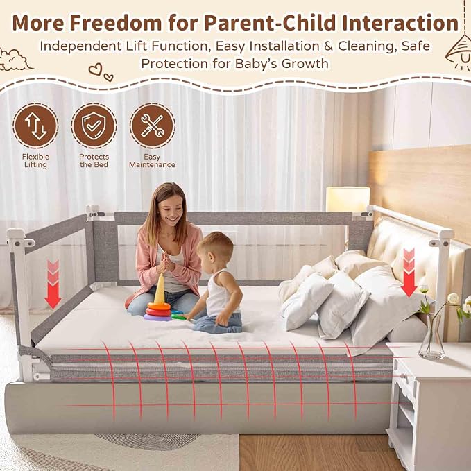 Bed Rail for Toddlers,1-Piece Height Adjustable Bed Guard Rail for Toddlers, Kids Safety Guard Rails for Twin Full Queen King Size (Gray, 1 Piece Side:70.8")
