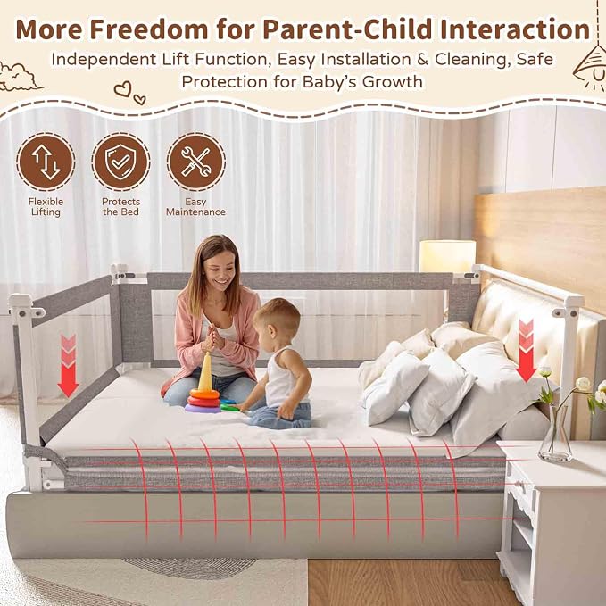 Bed Rail for Toddlers,1-Piece Height Adjustable Bed Guard Rail for Toddlers, Kids Safety Guard Rails for Twin Full Queen King Size (Gray, 1 Piece Side:60")