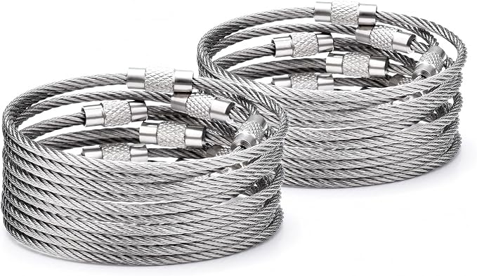 100 Pack Wire Key Ring Large Cable Key Chain Rings 6" Metal Keychain Keyring Loop Bulk for Outdoor Luggage Tags(THICK: 2MM)