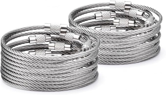 100 Pack Wire Key Ring Large Cable Key Chain Rings 6" Metal Keychain Keyring Loop Bulk for Outdoor Luggage Tags(THICK: 2MM)