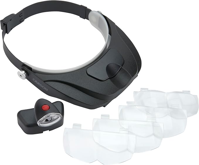 Carson Pro Series MagniVisor Deluxe Head-Worn LED Lighted Magnifier with 4 Different Lenses (1.5x, 2x, 2.5x, 3x) (CP-60)