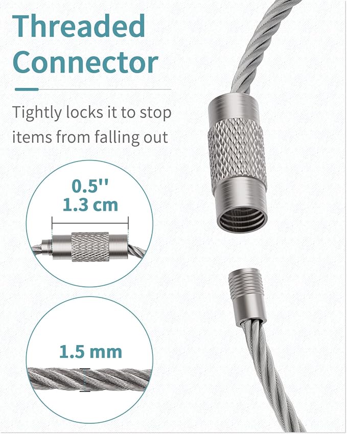 Pawfly 4"/6"/10" Wire Keychain Cable Key Ring Loop Holder 20/50/100Pcs | Large, Stainless Steel, Toughly Braided, Connectable, Corrosion Resistant, for Luggage Tag Kitchen Utensils