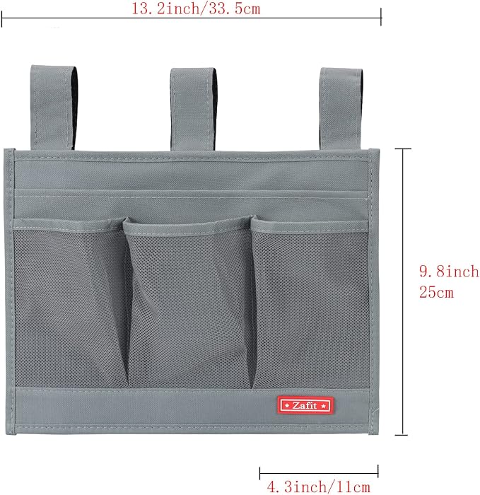 Zafit Hanging Bedside Caddy, Bedside Storage Organizer for Magazine, Phone, Remote control (Classic 4 Pockets-Grey)