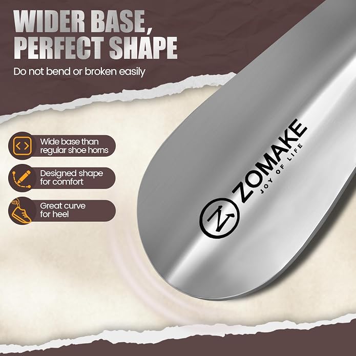ZOMAKE Metal Shoe Horn, Small Travel Shoehorn for Men Women Kids, 5.9''/7.3''/7.5'' Portable Shoe Spoon Helper