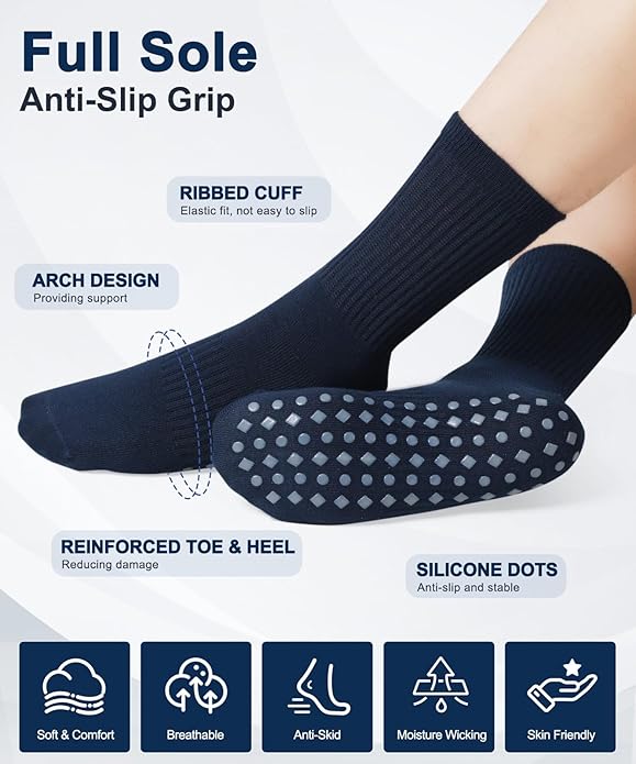 Non Slip Grip Socks for Men Women Crew Grippy Socks for Hospital Pilates Yoga,Gifts for Seniors Elderly