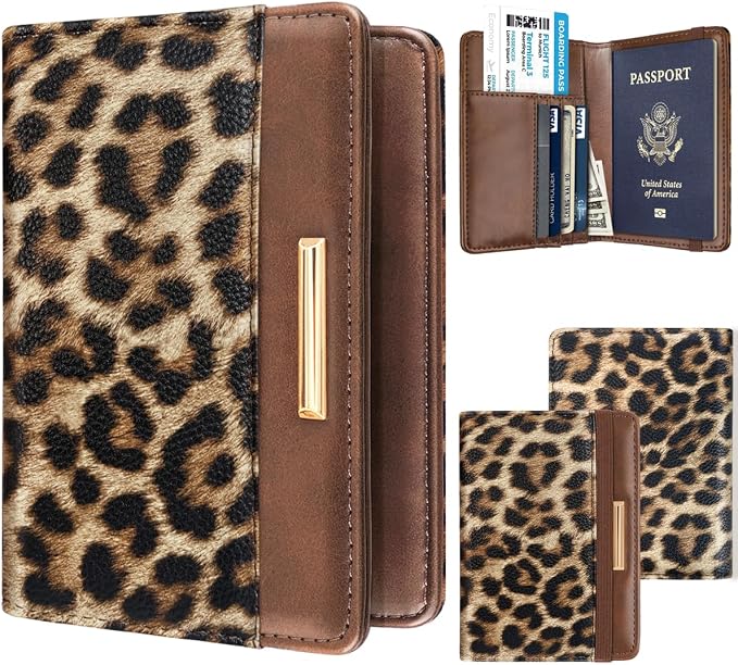 Coco Rossi Passport Holder for Travel Women Slim RFID Passport Cover Wallet | Leopard Travel Essentials, Passport Book Holders, Passport Wallet Case, PU Leather, Cute, Thin, Spliced Design, Cheetah Print