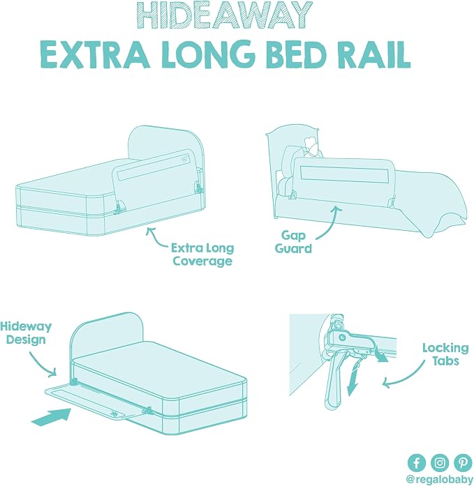 Regalo Safety 54” Extra Long Hideaway Bed Rail Guard for Toddlers, Toddler Bed Rail with Reinforced Anchor Safety System, 20” Tall Bed Safety Rail, Fits Twin, Full & Queen Beds