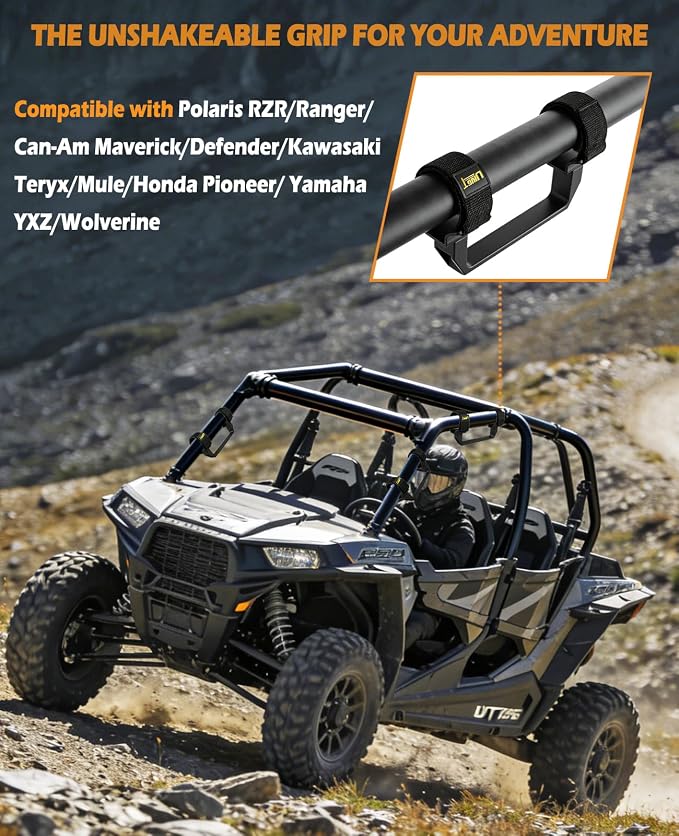 UTV Grab Handles Fit 1.75"-2" Rollbar, Non-Slip Heavy Duty SXS Grips Handle | Comfort Easy Install, 360lbs Capacity Compatible with Polaris RZR Ranger, Can-Am X3, Honda, Yamaha, Kawasaki - 2 PCS