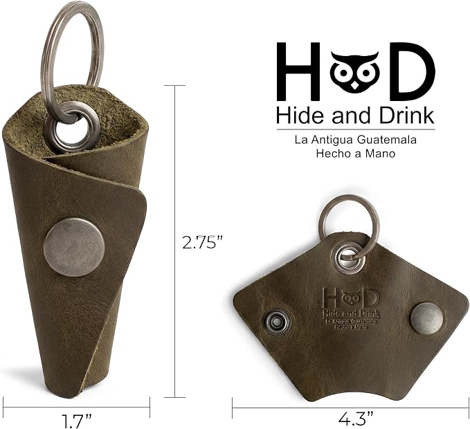 Hide & Drink Full Grain Leather Wrap Keychain, Organizer Snap Closure, Key Ring Cover, Silencer Sleeve Key Holder for Men