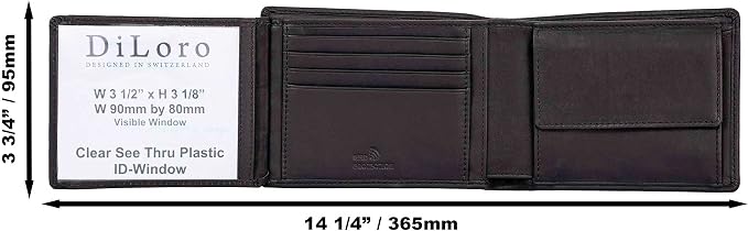 DiLoro Italy Mens Leather Wallet Bifold Flip ID Coin Section RFID Protection