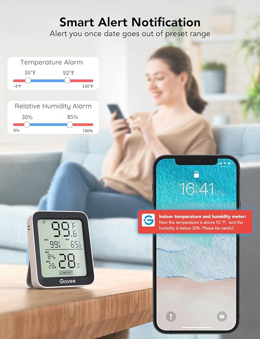 Govee Indoor Hygrometer Thermometer 3Pack H5075 with Bluetooth App Control | Room Temperature Humidity Meter, 164t Remote Monitor, Smart Alerts, 2 Years Data Storage Export, for Bedroom Wine Cellar