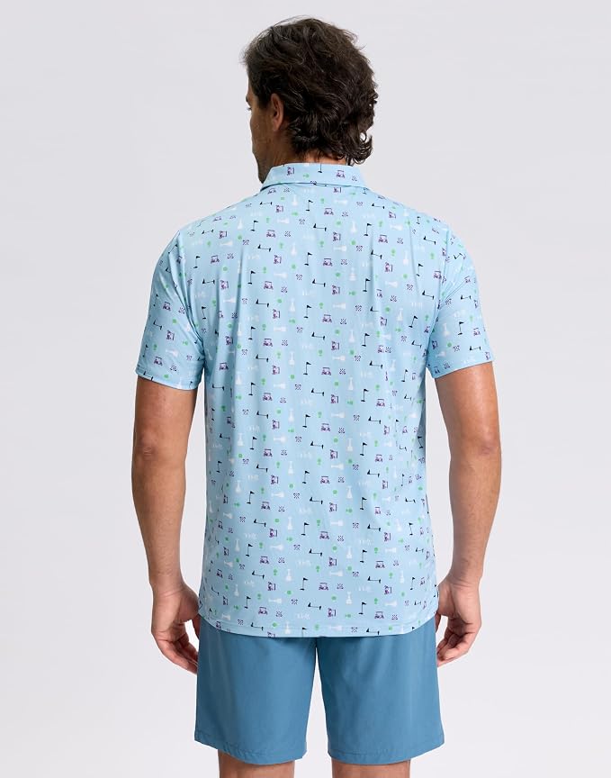 Obla Mens Golf Polo Shirts Short Sleeve Dry Fit Performance Moisture Wicking Casual Print Collared Golf Shirts for Men