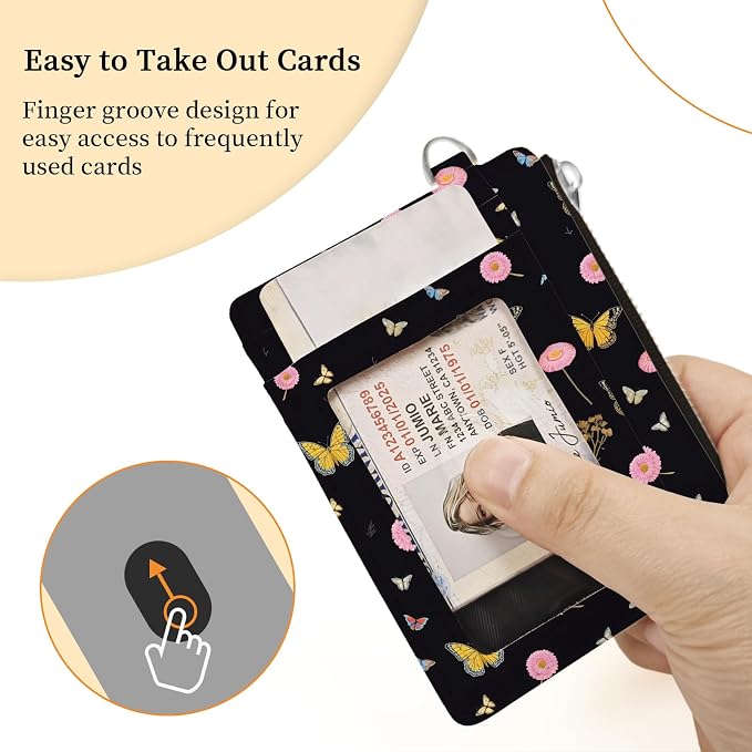 Hancynir Butterfly Flower Slim Wallet Women Credit Card Holder, Small RFID | Zipper Pocket Wallet, Thin Travel Coin Purse, PU Leather, Minimalist Card Case, 6 Card Slots, ID Window, Ladies Women Gifts