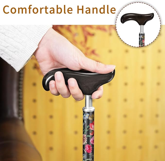 Stylish Foldable Walking Cane - Pattern Printed, Adjustable, for Men and Women Stability and Balance, Light Weight, for 5'~6' Height