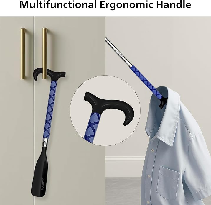 Shoe Horn Long Handle for Seniors, Telescopic Stainless Steel | Long Shoe Horn, 14"-35" Adjustable Length, One-Pull Extension, Matte Finish, Reduced Wobble, No-Bend Shoe Helper