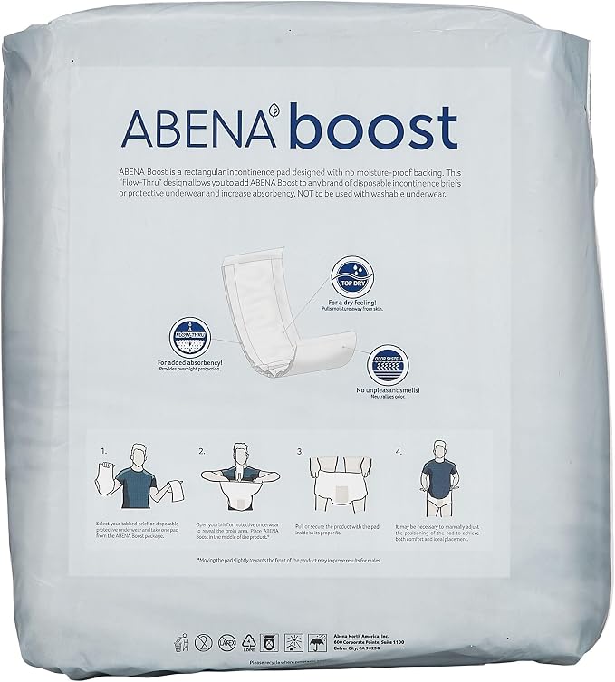 Abena BOOST Fluff Incontinence Pads - No Barrier/Flow-Through, (Sizes Normal To Extra Large) Extra Large, 20 Count | Polymer
