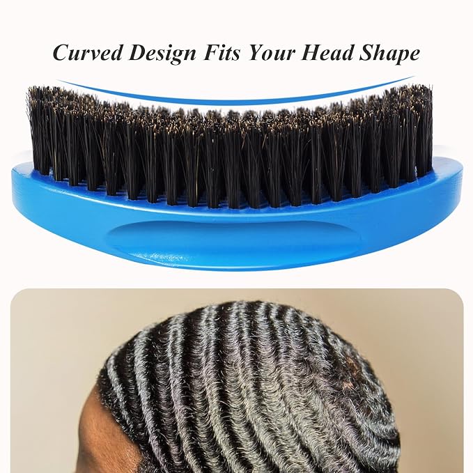 Wave Brush for Men – Medium Hard Boar Bristle Hair Brush for 360 Waves, Wolfing & Daily Grooming – Curved Palm Mens Hair Brush for Thick, Coarse & Curly Hair – Beard Grooming & Hair Styling Brush