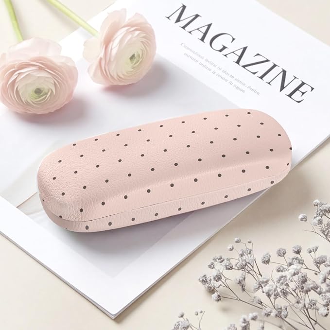 Glasses Case Hard Shell, Cute Sunglasses Case for Women Leather Protective Case for Eyeglass with Cleaning Cloth