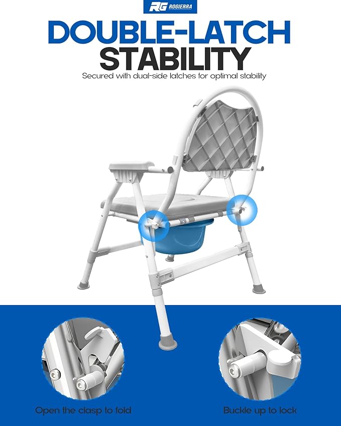 Heavy Duty 4-in-1 Portable Bedside Commode Chair for Elderly & Disabled, Extra-Wide & Adjustable Height, Folding Over-Toilet Chair with Armrests & Back Support, Holds Up to 350 lbs, Easy to Clean