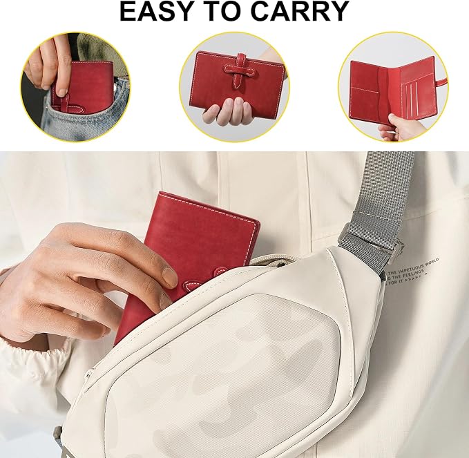 Leather Passport Holder for Travel,Passport Wallet,Red | RFID Blocking Card Slot,Top-Grain leather with Magic Buckle,Boarding Pass Pocket,Retro Style,Slim and Light-weight