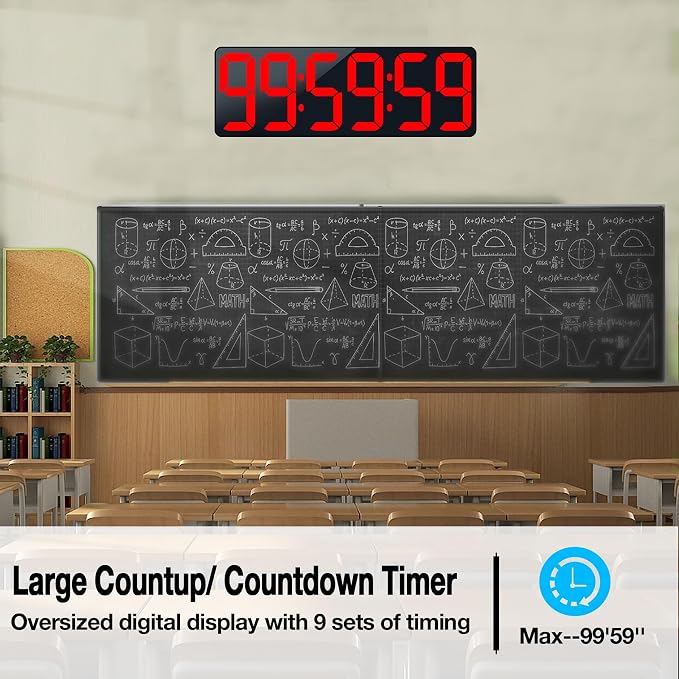 17.2" Large Digital Timer Wall Clock with Remote Control, Count Down Up Digital Timer, Auto DST LED Big Digital Clock for Bedroom Kitchen Living Room Office Gym Home Decor, Red