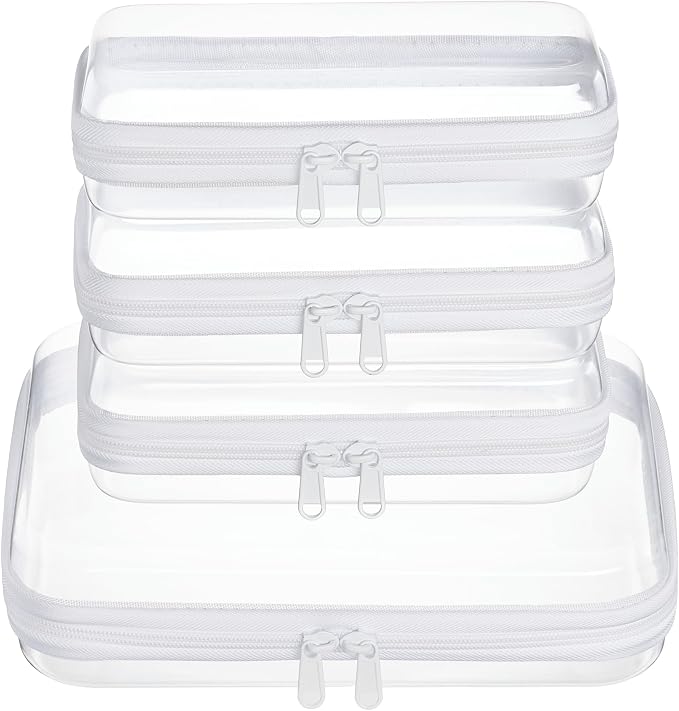 4 pcs Clear Zipper Pouches,Hard Shell Zipper Case | Toiletry Bag for Travel, CLear Diaper Bag, Toiletry Pouch, Travel Organizer, Cosmetic Bag,Toy Storage Bins (M+3S)