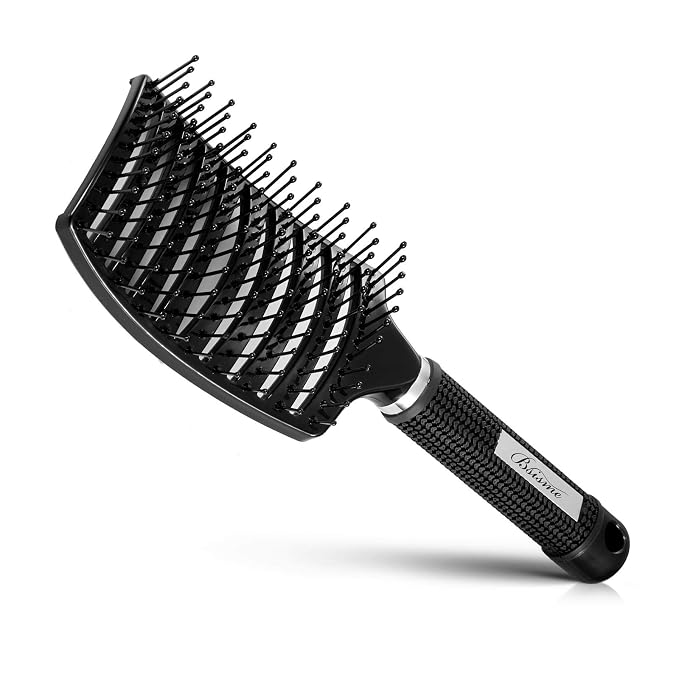 Hair Brush, Curved Vented Detangler Brush Faster Blow Drying for Women, Men | Professional Paddle Detangling Hairbrush for Wet Dry Curly Thick Fine Wavy Straight Hair, Reduce Breakage & Split Ends