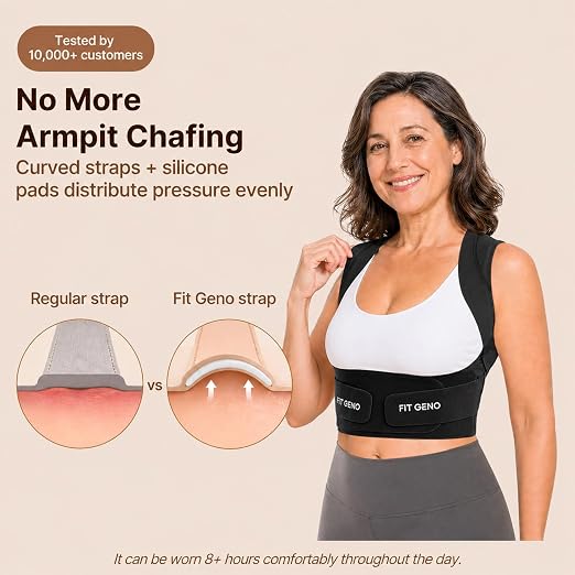 Fit Geno Invisilite Posture Corrector for Women, Adjustable Back Brace for Hunchback Slouching, Upper Back Neck Shoulder Pain Relief, Lightweight Discreet Under Clothes, Small/Medium