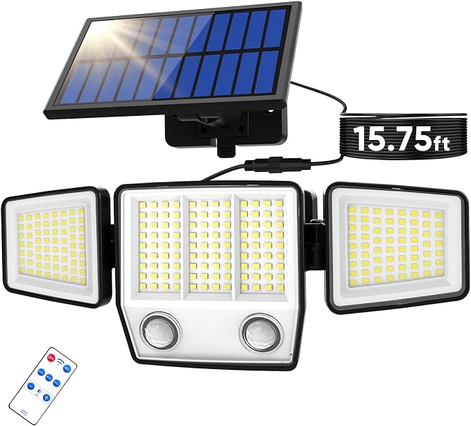 Split Solar Lights Outdoor Waterproof with Dual Motion Sensors - 15.7ft Cable 3000LM Solar Security Light for Garden Pathway, IP65 Waterproof Solar Flood Lights for Outside(Cool with Remote Control,1)